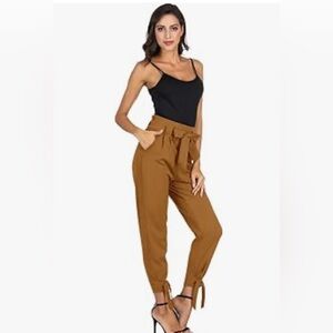 GRACE KARIN Solid Color High Waist Slim Fit Cropped Pencil Pant Bow Tie L